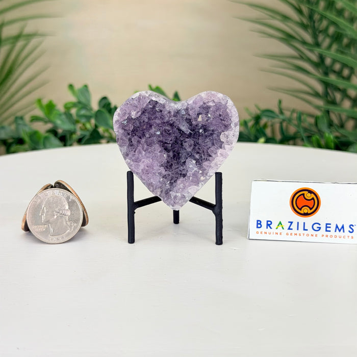 Small Amethyst Geode Heart, Metal Stand, 0.2 lbs & 2.7” Tall #5463-0445
