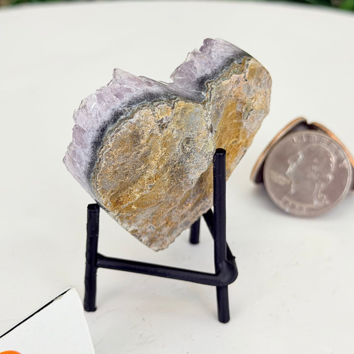 Small Amethyst Geode Heart, Metal Stand, 0.2 lbs & 2.7” Tall #5463-0445