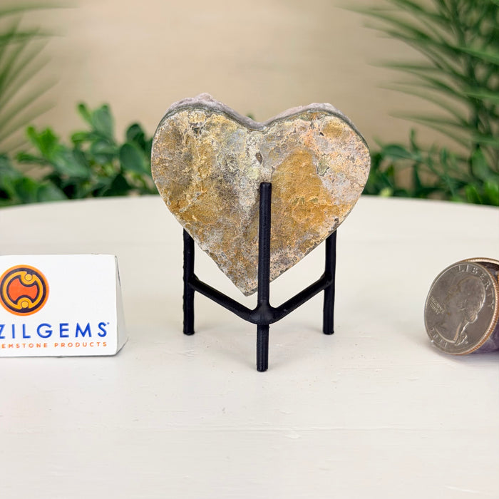 Small Amethyst Geode Heart, Metal Stand, 0.2 lbs & 2.7” Tall #5463-0445