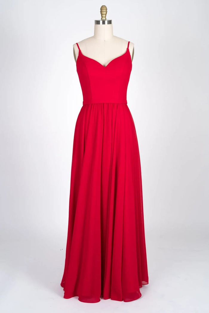 Spaghetti Strap Sweetheart U Back Red Chiffon Bridesmaid