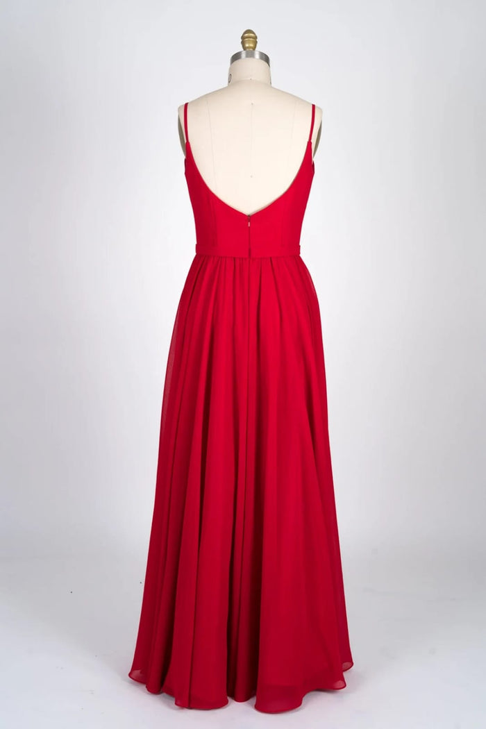 Spaghetti Strap Sweetheart U Back Red Chiffon Bridesmaid