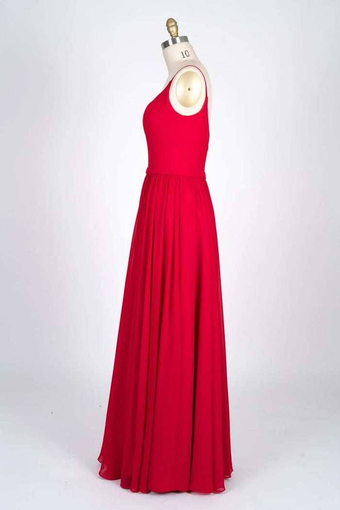 Spaghetti Strap Sweetheart U Back Red Chiffon Bridesmaid