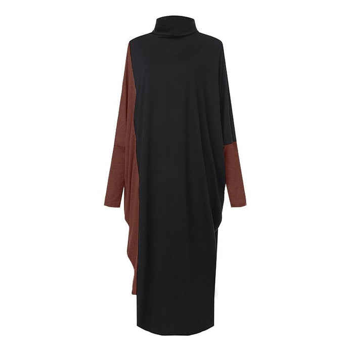 Star's same ol temperament women's clothing collage knitted medium length skirt long sleeve high neck dress