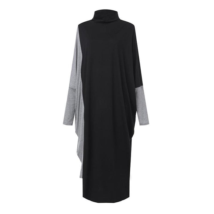 Star's same ol temperament women's clothing collage knitted medium length skirt long sleeve high neck dress