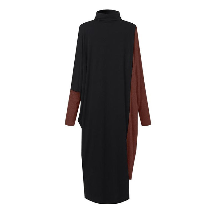 Star's same ol temperament women's clothing collage knitted medium length skirt long sleeve high neck dress