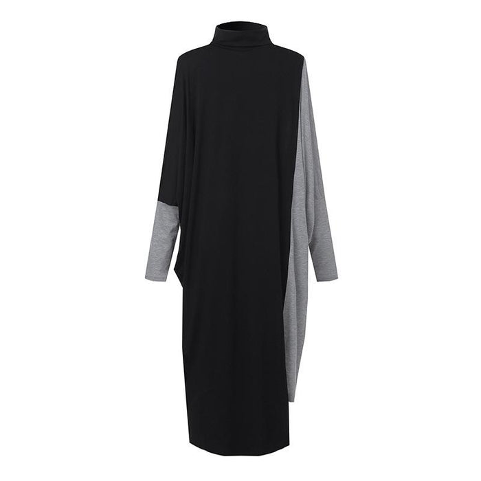 Star's same ol temperament women's clothing collage knitted medium length skirt long sleeve high neck dress