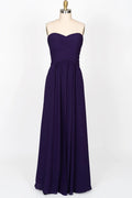 Strapless Sweetheart Criss Cross Long Chiffon Purple