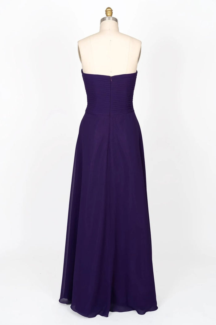 Strapless Sweetheart Criss Cross Long Chiffon Purple