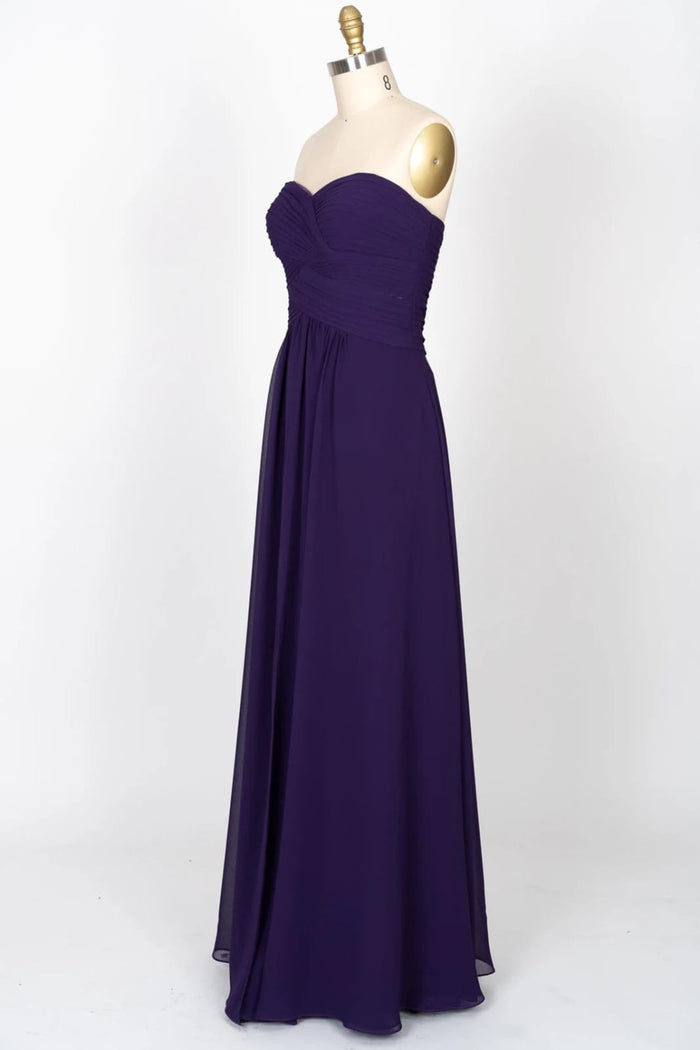 Strapless Sweetheart Criss Cross Long Chiffon Purple
