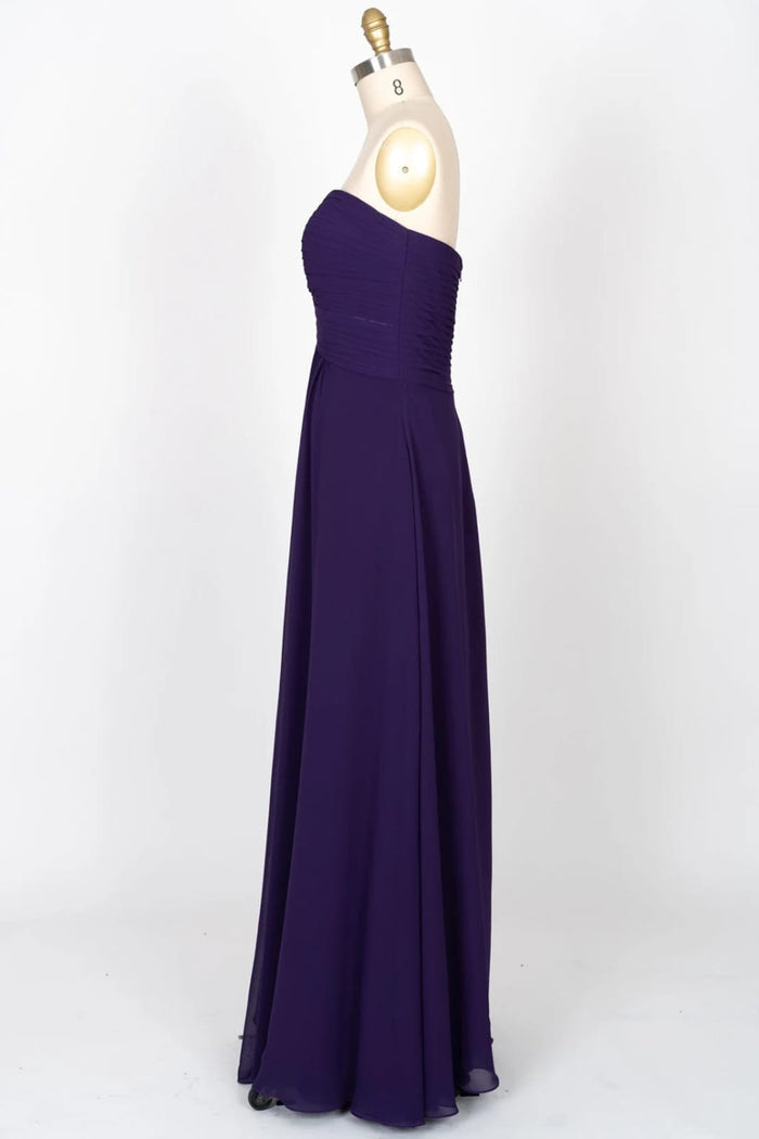 Strapless Sweetheart Criss Cross Long Chiffon Purple