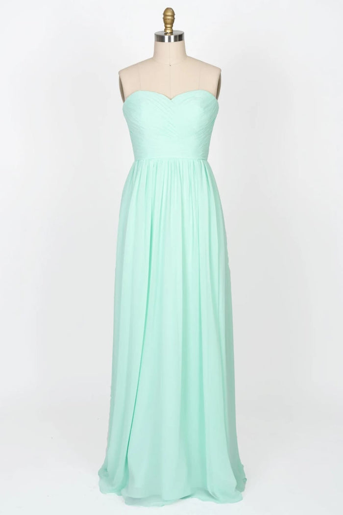 Strapless Sweetheart Mint Green Chiffon Long Bridesmaid