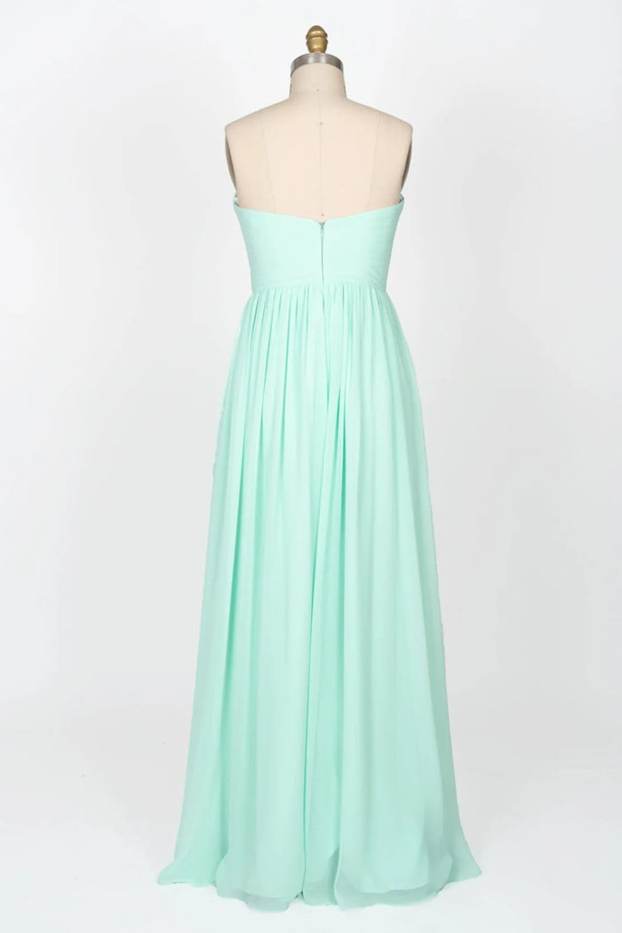 Strapless Sweetheart Mint Green Chiffon Long Bridesmaid