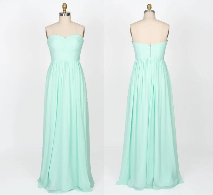 Strapless Sweetheart Mint Green Chiffon Long Bridesmaid