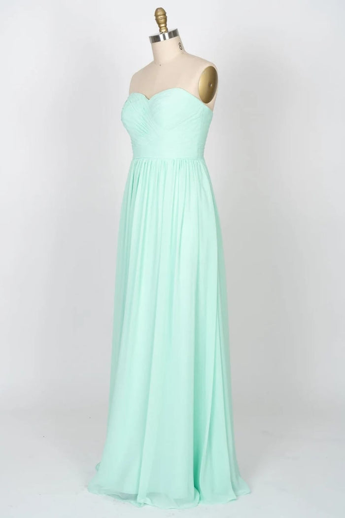 Strapless Sweetheart Mint Green Chiffon Long Bridesmaid