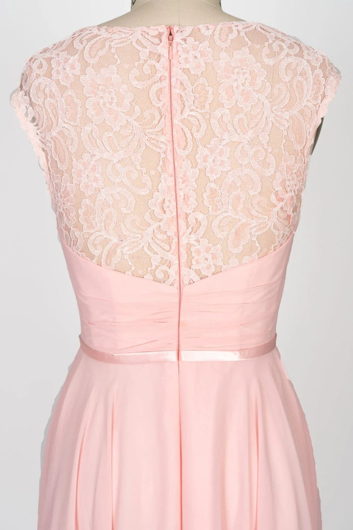 Sweetheart Lace Long Pink Chiffon Bridesmaid Dress Beaded