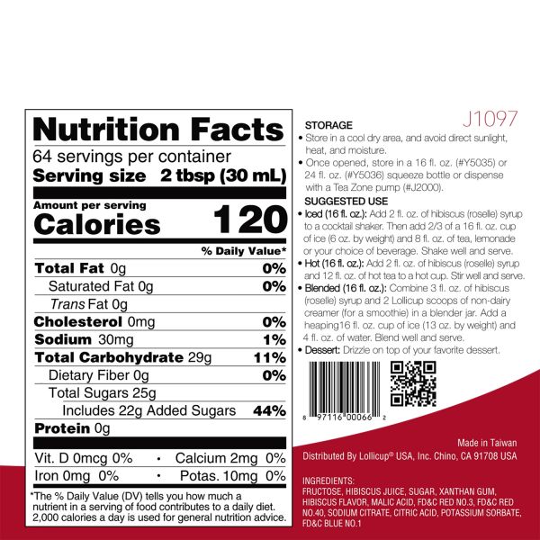 Tea Zone Hibiscus (Jamaica) Syrup (64oz) Case Of 6