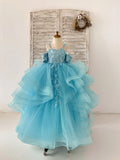 Blue Lace Tulle Off Shoulder Beaded Straps Wedding Flower