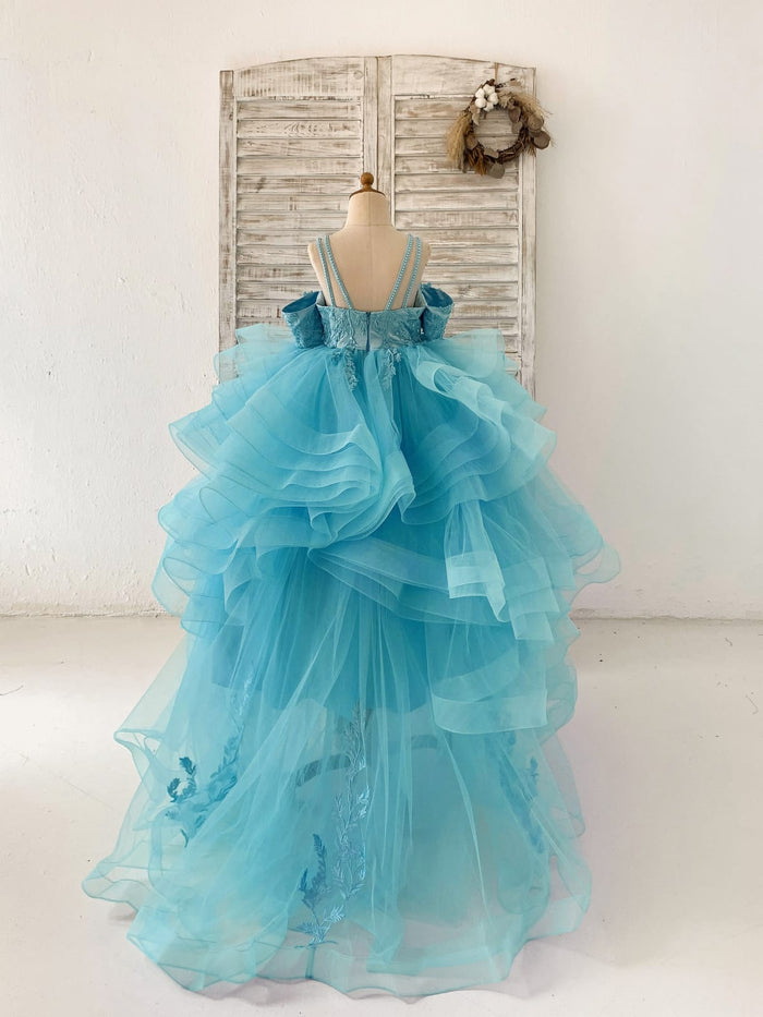 Blue Lace Tulle Off Shoulder Beaded Straps Wedding Flower