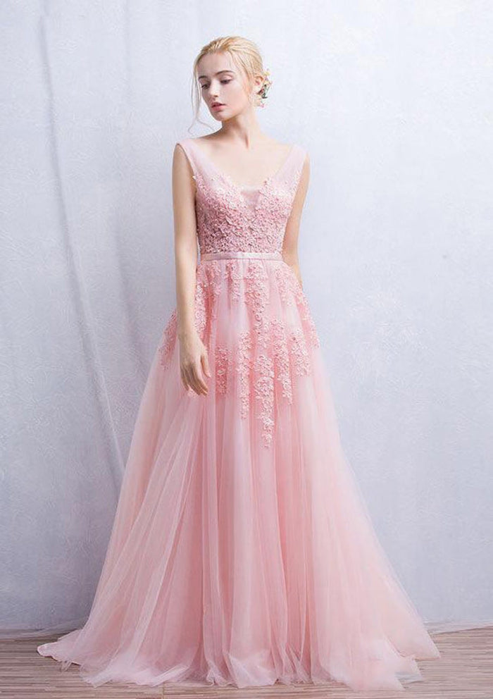 Tulle Sweep Train A-Line/Princess Sleeveless V-Neck Evening