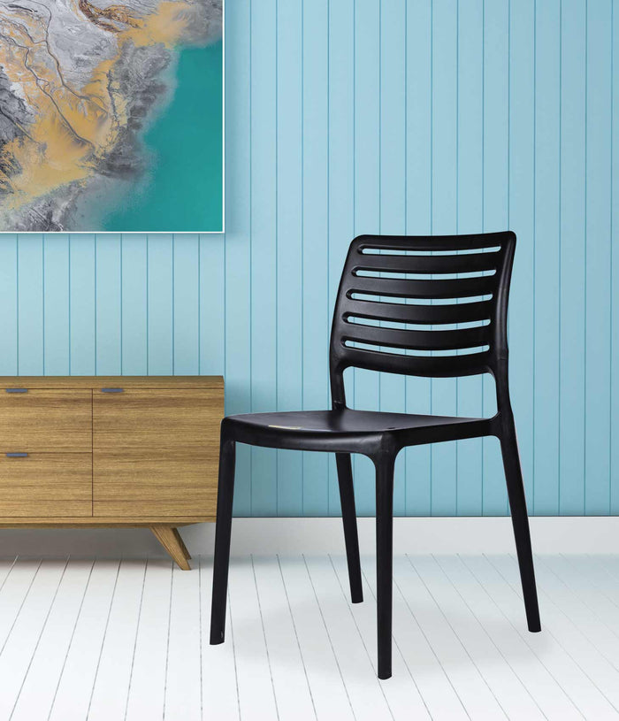 Uratex Monoblock Olympia Bistro Chair in black, angled view