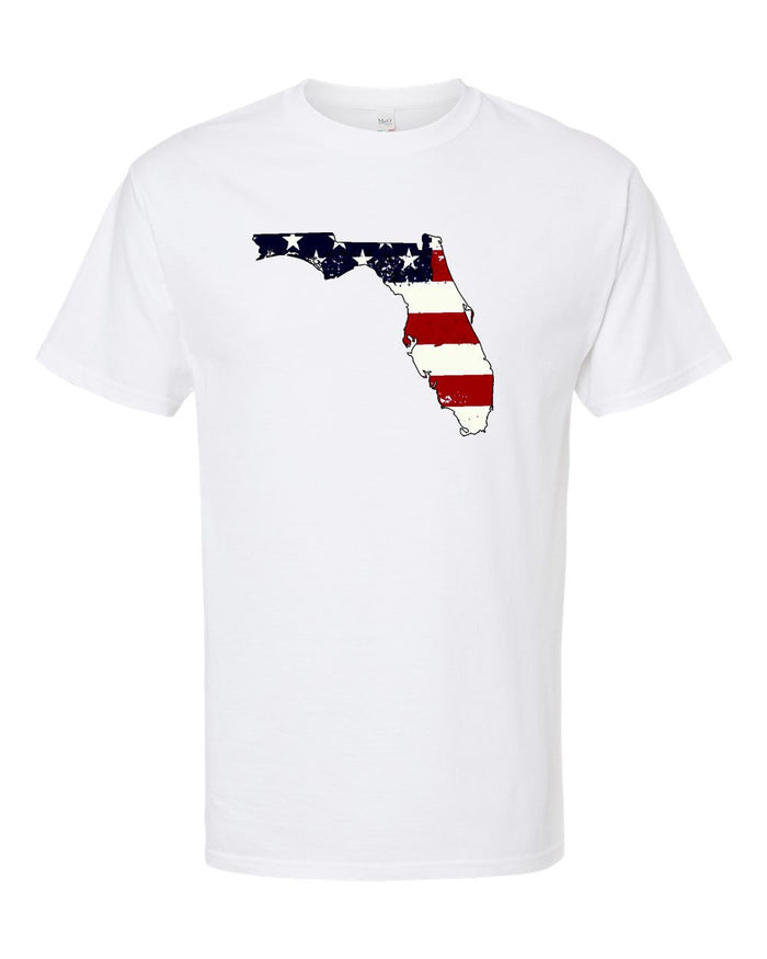 USA Flag State Florida on White Short Sleeve