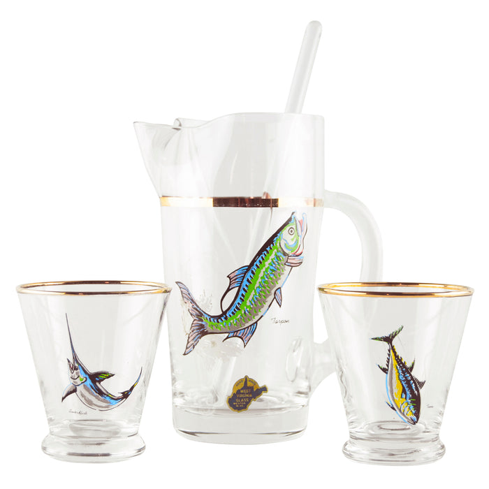 West Virginia Glass Fish Cocktail Pitcher Set