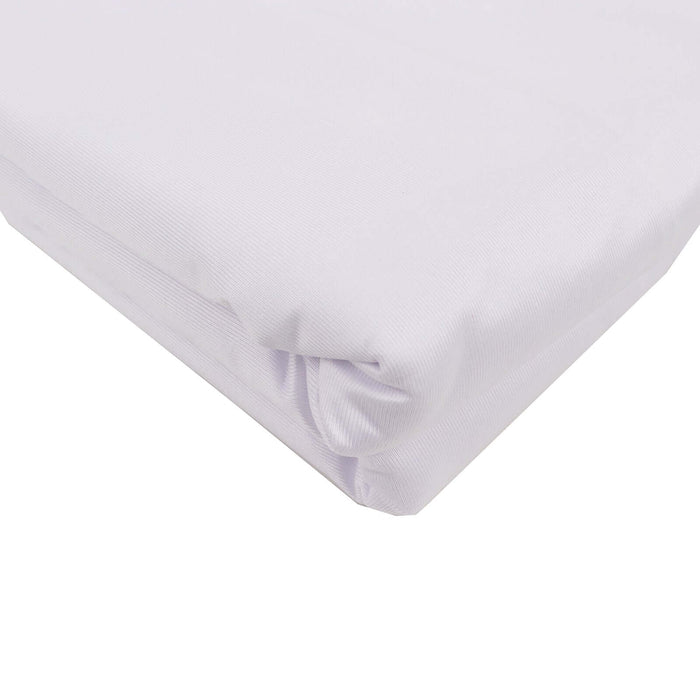White fitted sheet neatly folded on a plain surface.