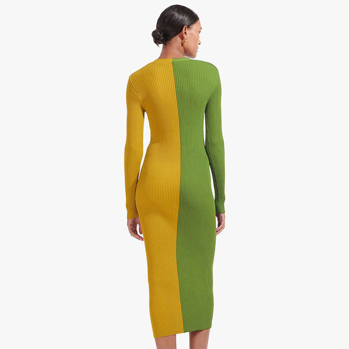 Women's autumn new temperament commuter color matching button high waist long dress