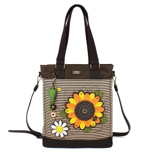 Work Tote Brown Stripe Sunflower