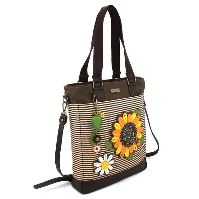 Work Tote Brown Stripe Sunflower