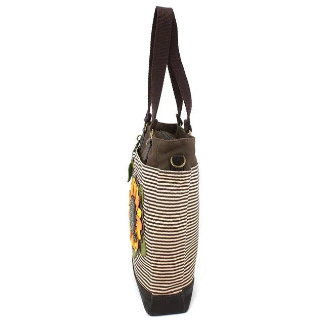 Work Tote Brown Stripe Sunflower