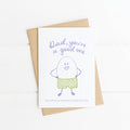 Humorous illustration on the front of You're A Good Egg Christian Father's Day Card, perfect for fathers.